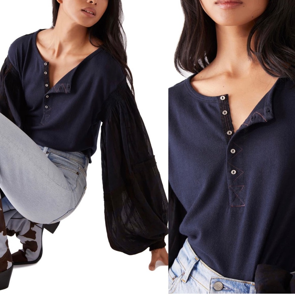 Free People Light Magic Henley in Deepest Navy NWT Size Small